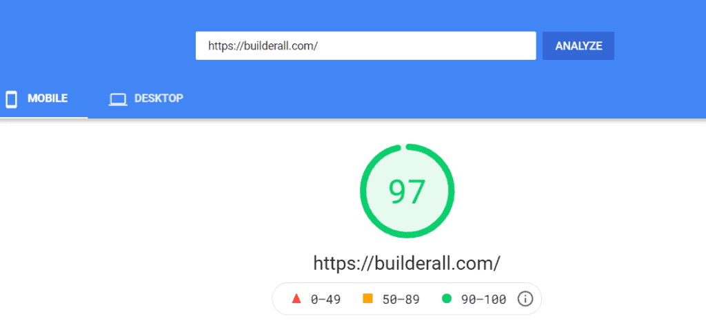 Builderall Mobile Page Speed
