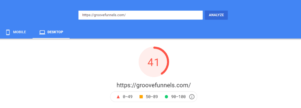 GrooveFunnels Desktop Page Speed