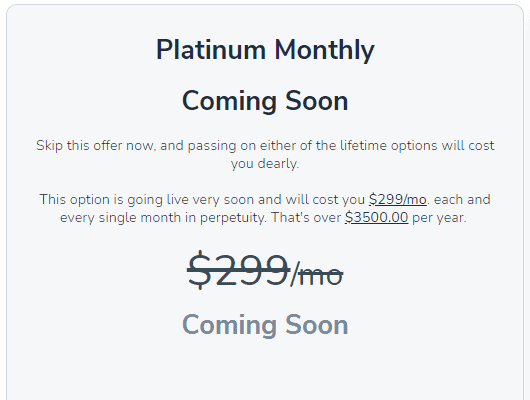 GrooveFunnels Lifetime Platinum monthly recurring bills