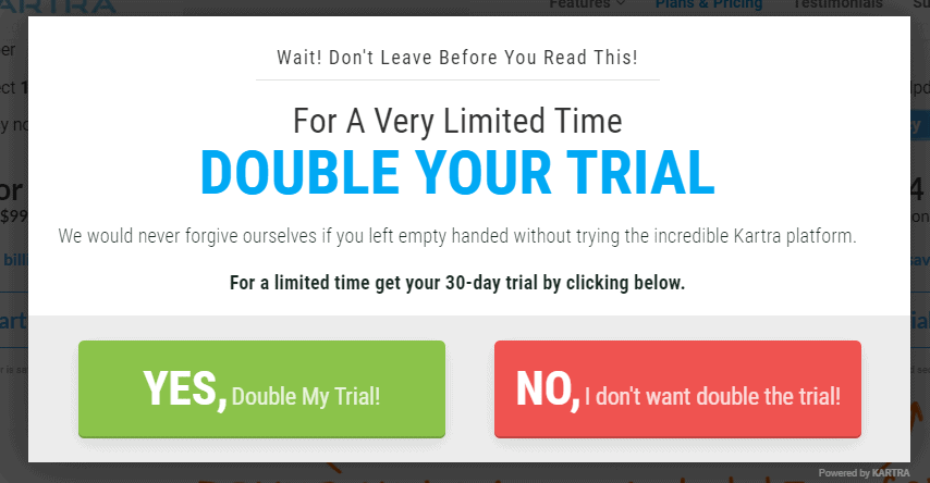 Kartra Double My Trial button