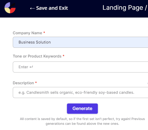 landing page description