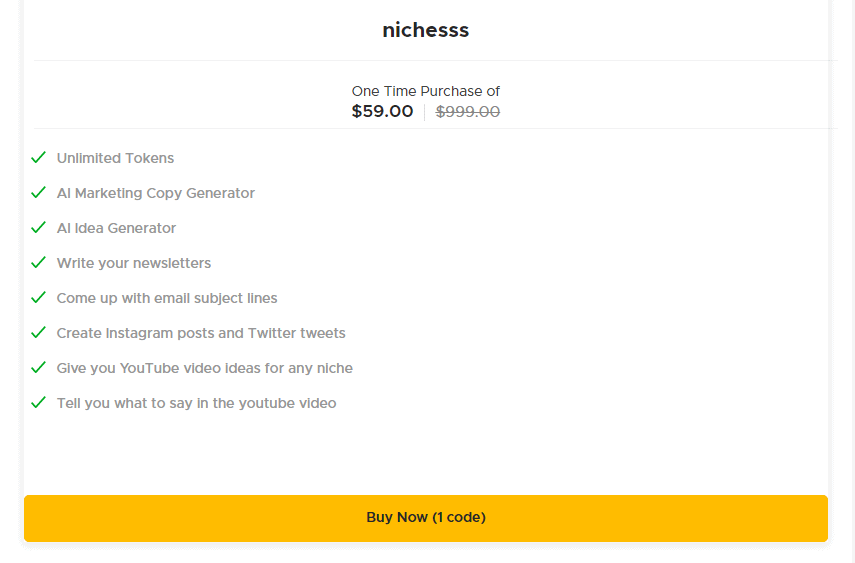 Nichesss AppSumo Pricing