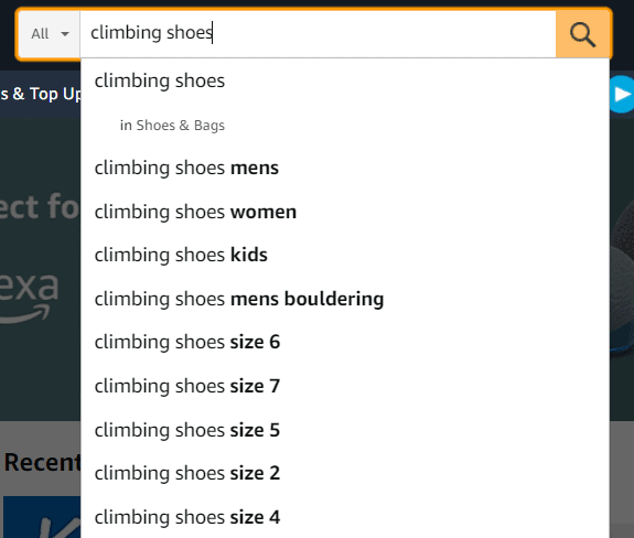 amazon climbing shoes search