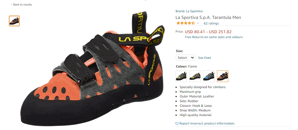 Amazon climbing shoes example