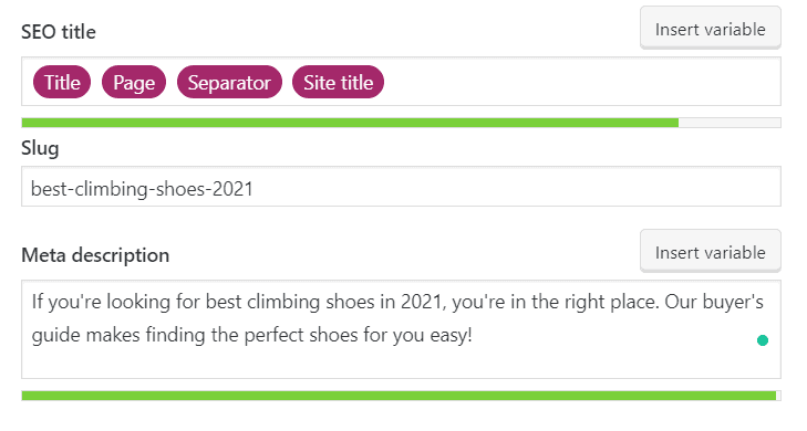 yoast seo - slug and meta description