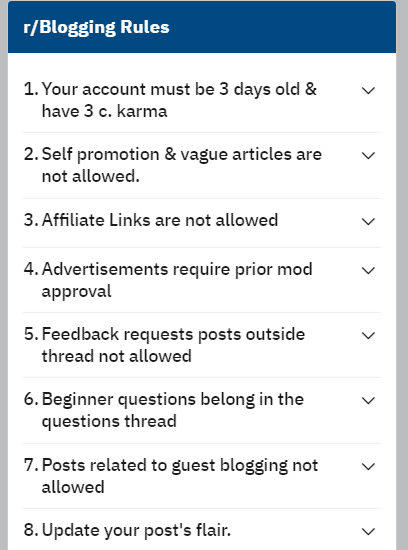 Reddit blogging rules