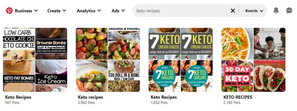Pinterest board example - keto recipes