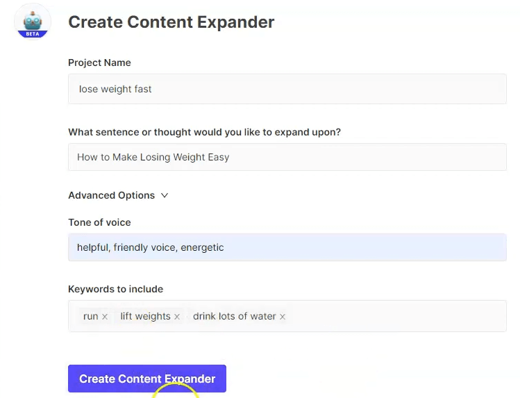 content expander advanced options