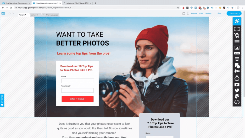 photography course optin page variant A