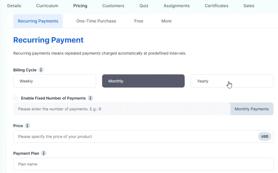 course pricing options