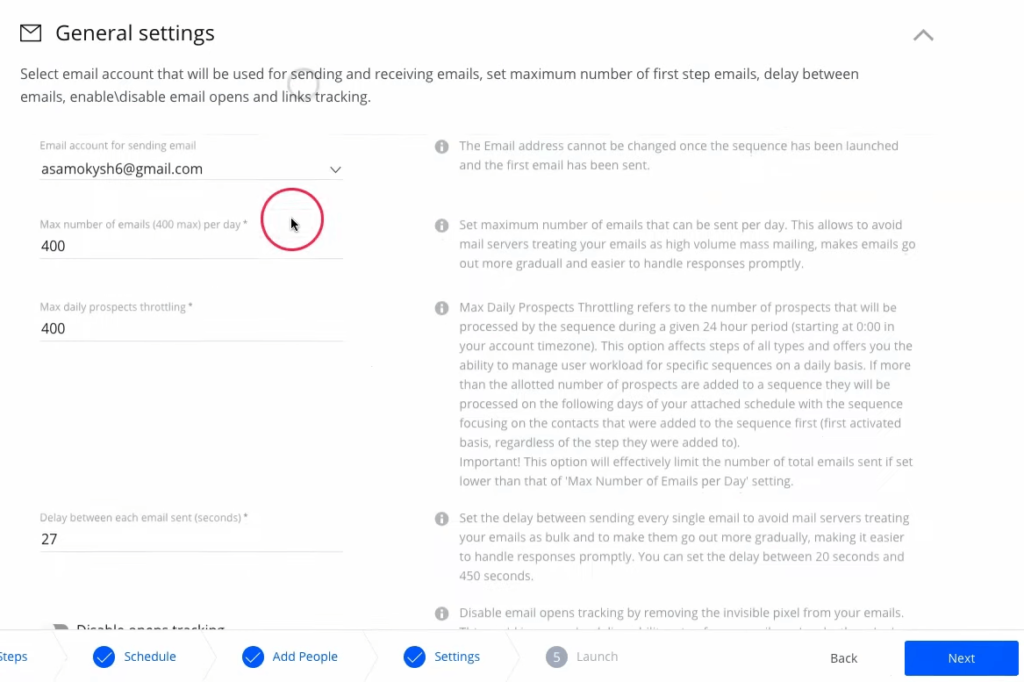 sequence settings