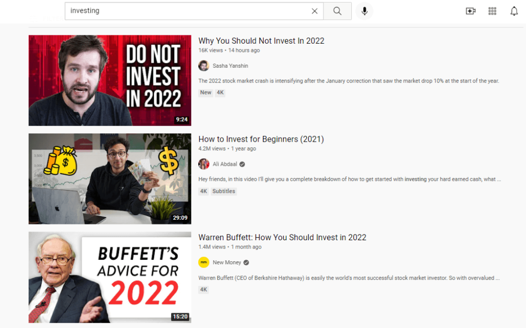 youtube investing search results