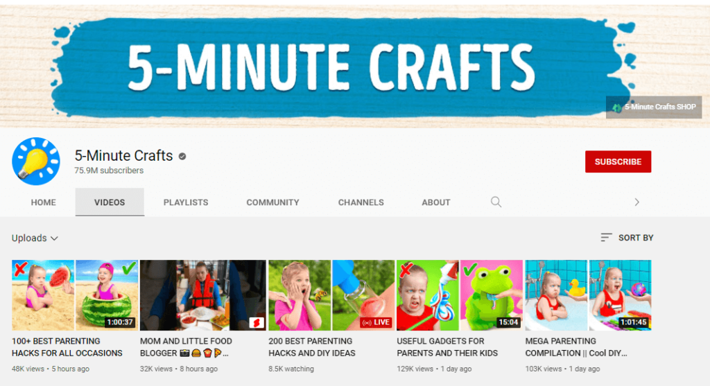 5 minute crafts youtube channel