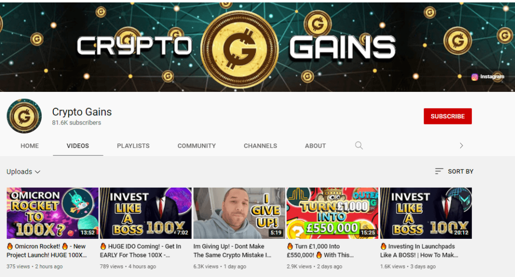 crypto gains youtube channel