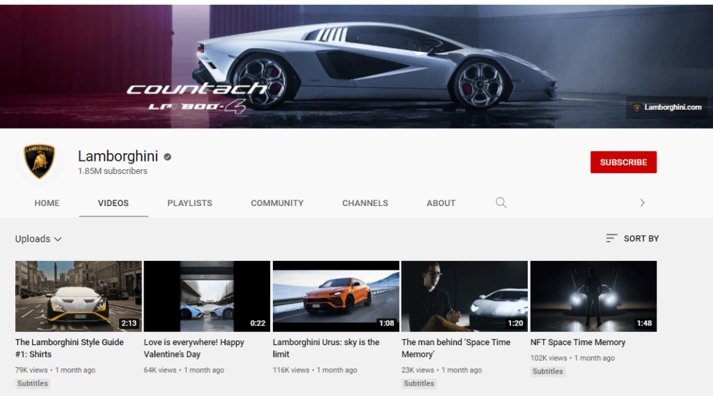 Lamborghini youtube channel
