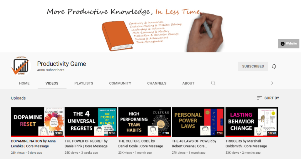 productivity game youtube channel