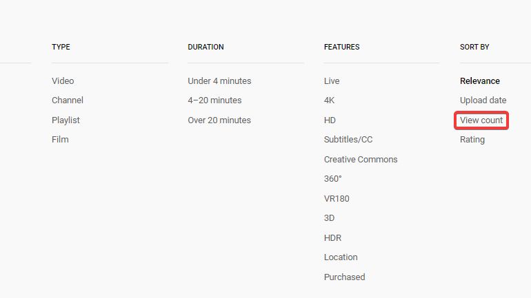youtube filters view count