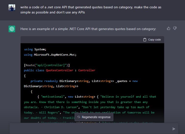 chat gpt API code