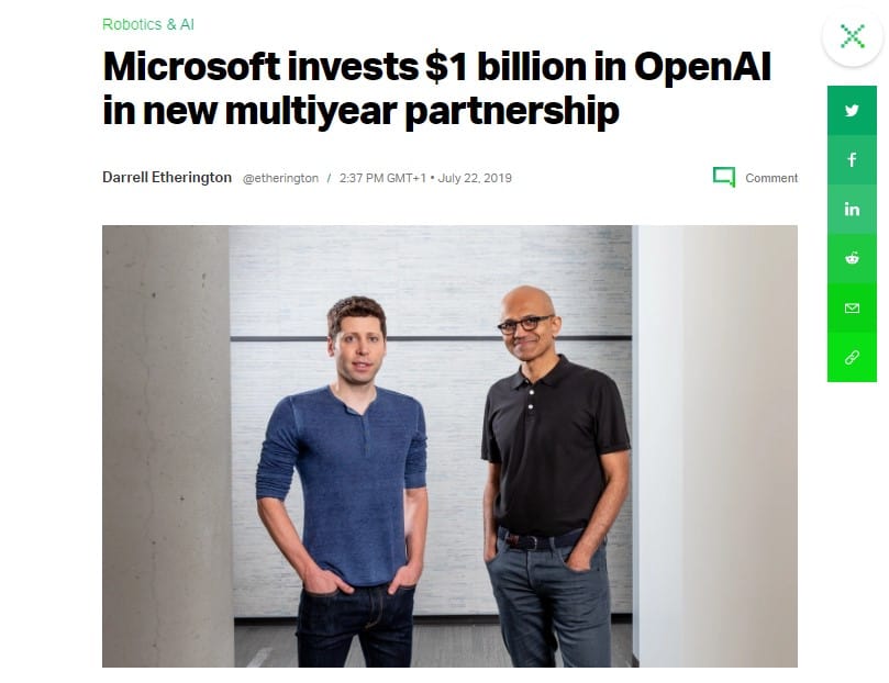 Microsoft invest $1 billion in open ai