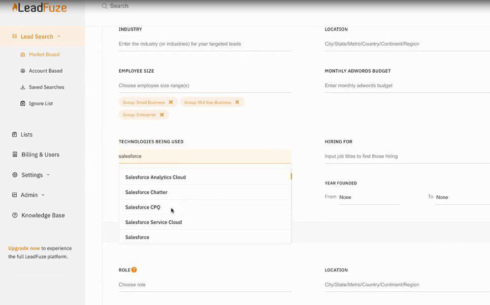 LeadFuze market based search