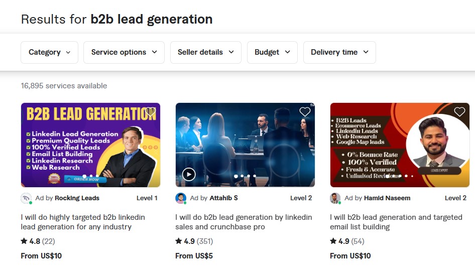 Fiverr B2B lead generation services