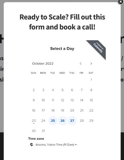 SMMA website booking calendar example